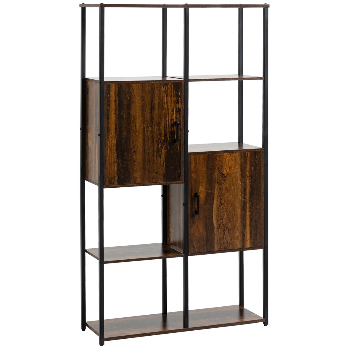 HOMCOM Libreria Moderna Stile Industriale con 4 Ripiani e 2 Armadietti, Scaffale in Metallo e Legno per Casa e Ufficio, 90x30x159.5cm, Nero e Marrone