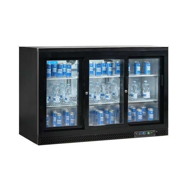 Frigo da banco/retrobanco per bibite nero con 3 porte scorrevoli, altezza 92 cm - temp da +2°C a +8°C