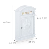 thumbnail of Relaxdays Briefkasten, englischer Stil, Aluguss, für DIN A4, HxBxT: 44,5 x 31 x 9,5 cm, antiker Wandbriefkasten, weiß