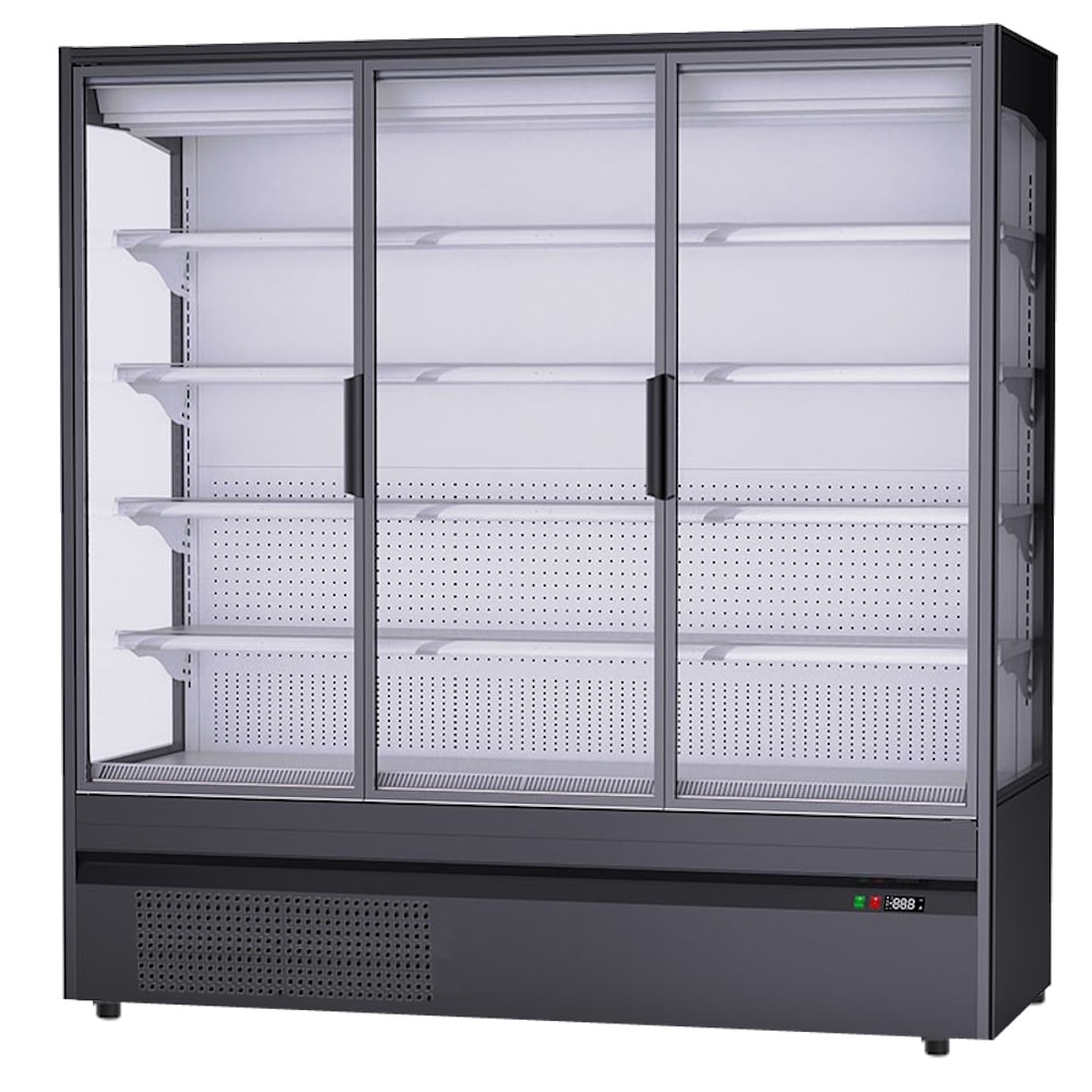 Gekoelde wandkoeler met glasdeuren zwart, 4 legplanken 5 niveaus - 1945x770x2000 mm - 1250 W 230/1V - 24610601 Eurast