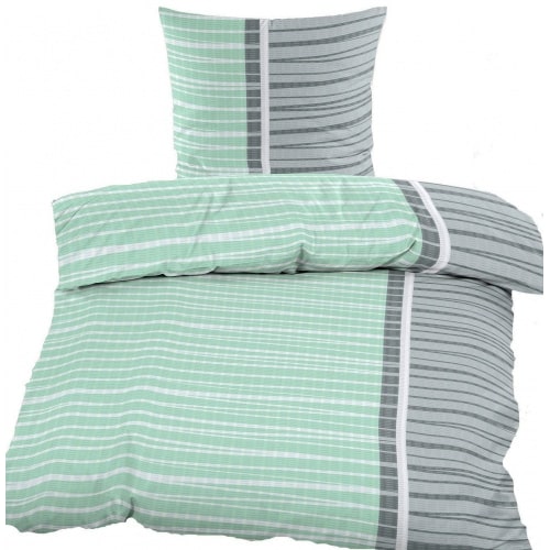Seersucker Bettwäsche 135x200 +80x80cm, grün grau, quergestreift, Microfaser, bügelfrei