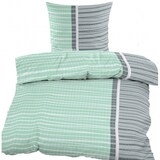 thumbnail of Seersucker Bettwäsche 135x200 +80x80cm, grün grau, quergestreift, Microfaser, bügelfrei