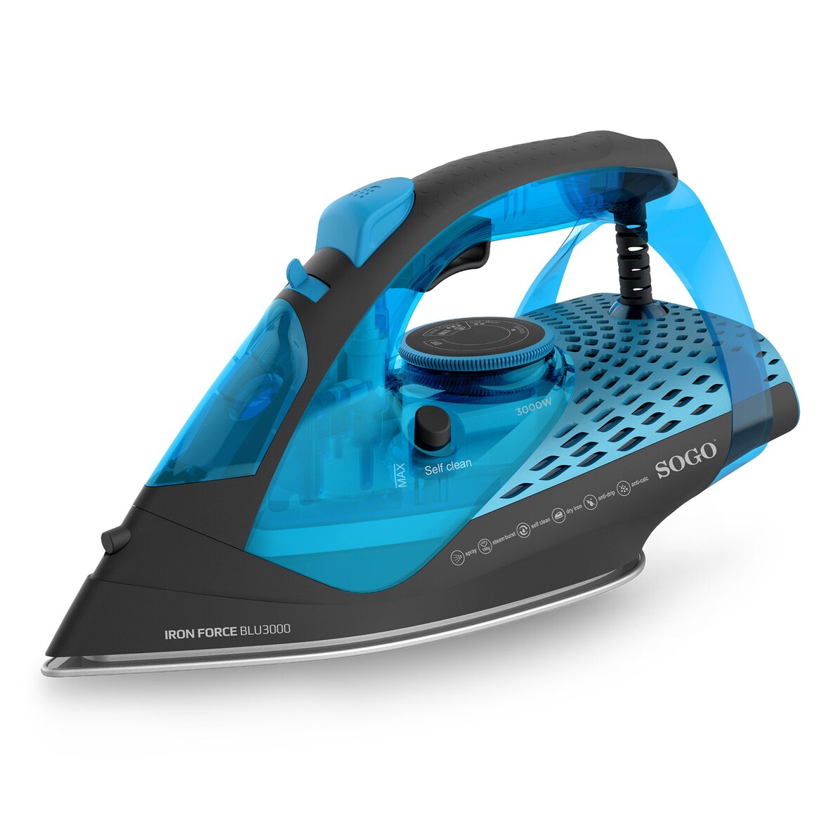 Plancha de Vapor Electrica con Suela de Cerámica, Función Anti-cal, Anti-goteo y Autolavado - 3000w