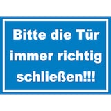 thumbnail of Schild Bitte die Tür immer richtig weiss-blau A5 Rückseite selbstklebend