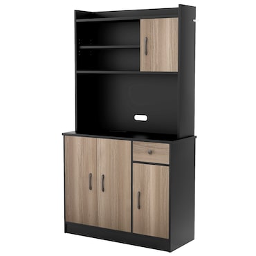 COSTWAY 180 cm keukenkast met werkblad, dressoir met 4 verstelbare planken en kabelopeningen (zwart)