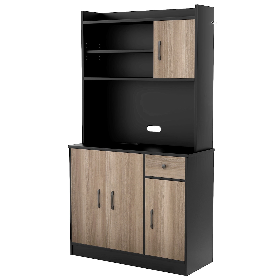 COSTWAY 180 cm keukenkast met werkblad, dressoir met 4 verstelbare planken en kabelopeningen (zwart)