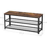 thumbnail of Schuhbank 30 x 100 x 45 cm,  Schuhregal,  Schuhablage, Aufbewahrungsregal mit 2 Gitterablagen, Metallgestell, Industrie-Design, Braun-schwarz