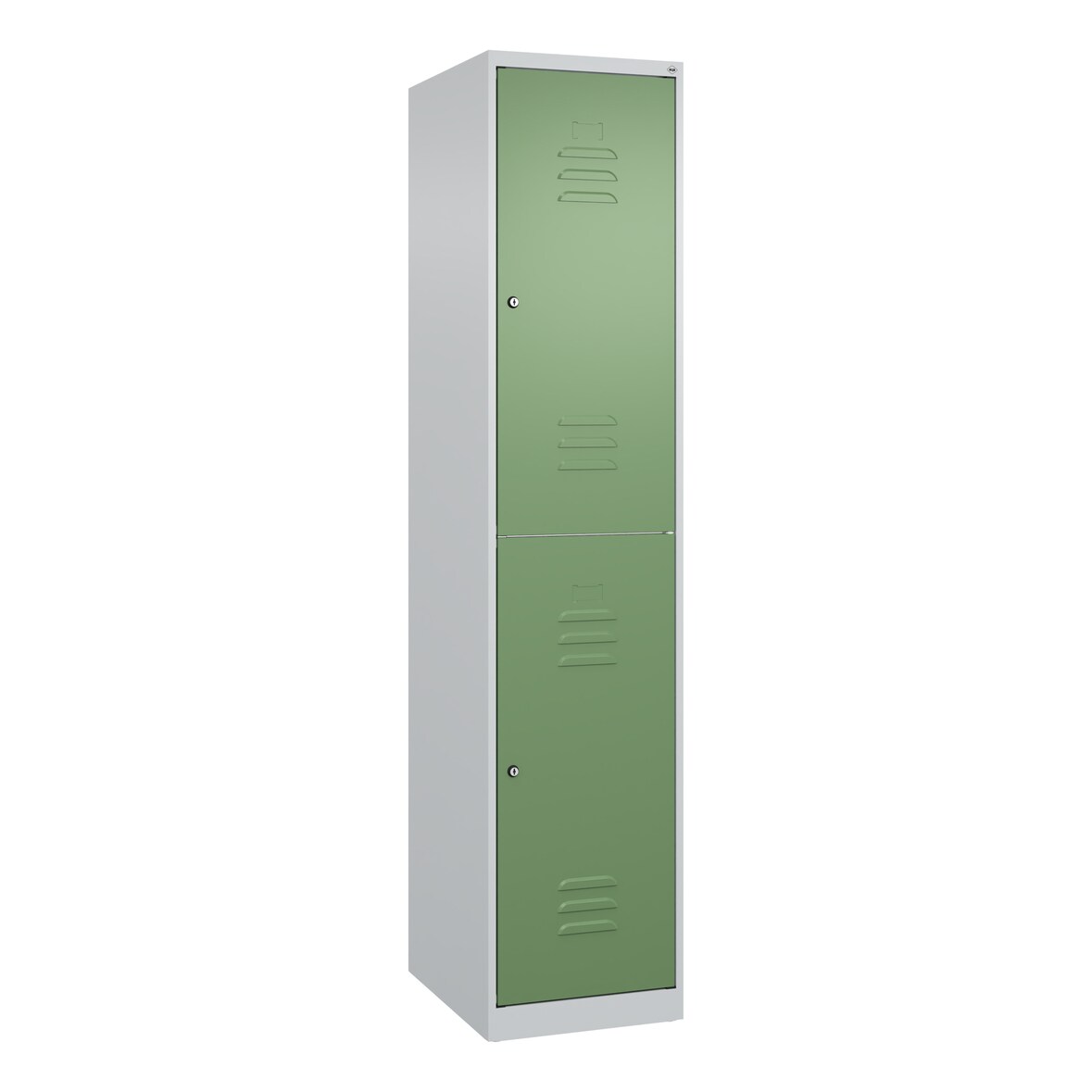 C+P Spind Classic PLUS, 2 Abteile, HxBxT 185x40x50cm, Zylinderschloss, Hellgrau/Resedagrün von PROREGAL