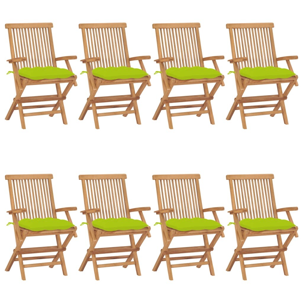 vidaXL 8x Teak Massiv Gartenstuhl mit Hellgrünen Kissen Armlehnen Klappbar Holzstuhl Klappstuhl Stuhl Stühle Gartenmöbel Gartenstühle Balkon Terrasse