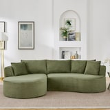 thumbnail of Ecksofa 3-Sitzer mit linker Chaiselongue Kordstoff Grün 76×264×168 cm mit Getränkehaltern und Kissen Kompressionssofa vakuumverpackt