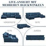 thumbnail of Merax U-Form Sofa, großes Chenille-Sektionssofa für 4-6 Personen, inklusive Rückenkissen und Wurfkissen, Blau