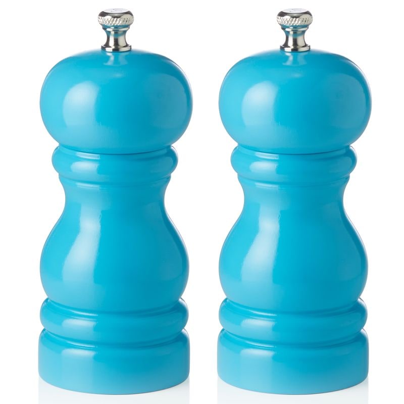 Salzmühle und Pfeffermühle hellblau türkis glänzend, 11 cm, Gummibaumholz, Classic Mill 2 tlg. Set