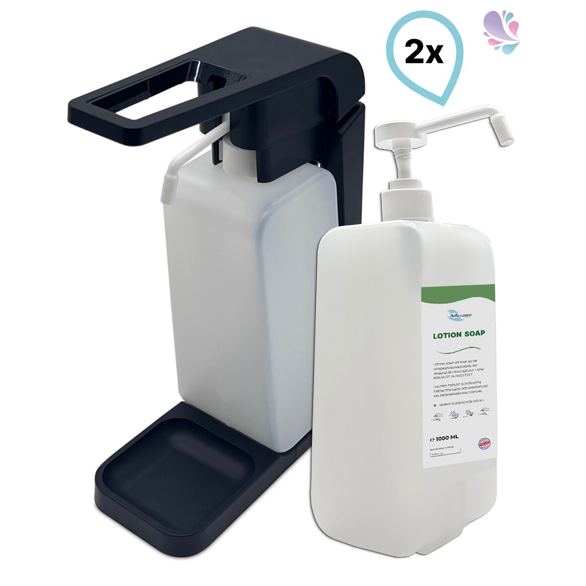 SET: Blanc Hygienic Hebelspender 1.000ml + 2x 1 Liter Lotion Cremeseife mit vormontierter Pumpe
