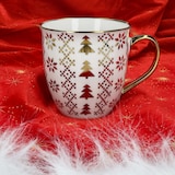 thumbnail of 2er Set Jumbobecher 450 ml Porzellan Tanne Weiß Gold Tee-Tasse Kaffee Glühwein