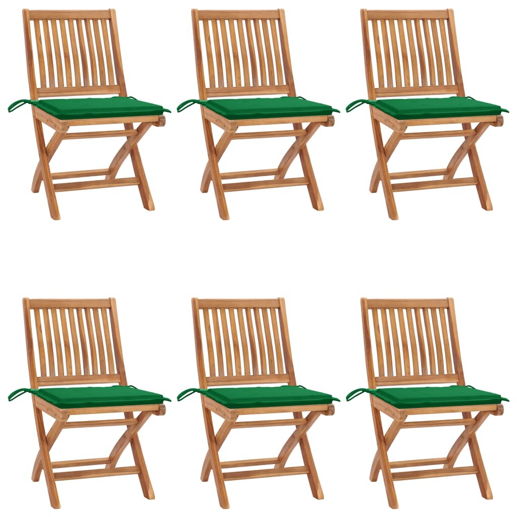 vidaXL Klappbare Gartenstühle mit Kissen 6 Stk. Massivholz Teak