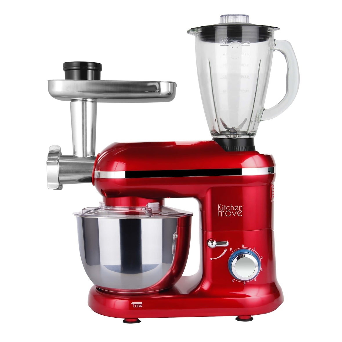 Robot patissier hachoir blender multifonction 1500W bol 5.5L DALLAS PRO Rouge acier
