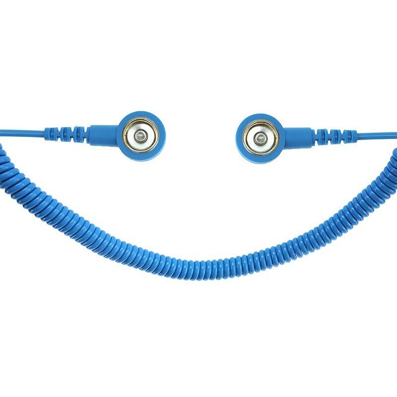 ESD-Spiralkabel, 1 MOhm, hellblau, 3,6 m, 10/10 mm Druckknopf