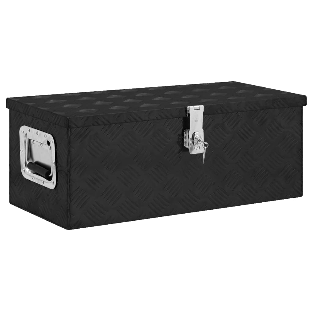 DELUKE® Aluminiumbox mit Deckel - Abschließbar Alubox Deichselbox Alu Anhängerbox Werkzeugkiste Metall Transportbox Metallkiste, 70x31x27cm Schwarz