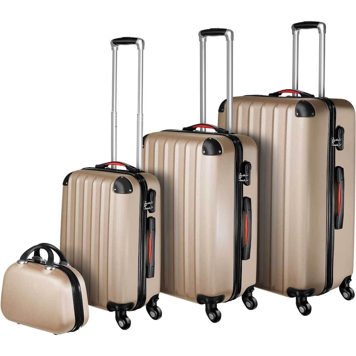 tectake PUCCI Set de 4 Valises Trolley Rigides avec Vanity Roulettes Champagne Métallisé et Poignée