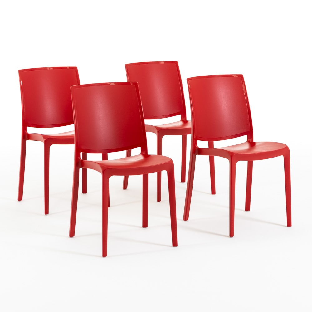 Conjunto de 4 Cadeiras em resina com fibra de vidro empilháveis para exterior e jardim, bar, restaurante e cozinha, design moderno-Carmen-Vermelho