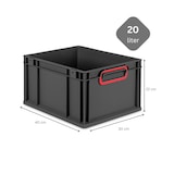 thumbnail of PROREGAL SuperSparSet 5x Eurobox NextGen Color mit Scharnierdeckel & Verschlüssen, HxBxT 22x30x40cm, 20L, Schwarz, Griffe rot zu, Eurobehälter