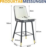 thumbnail of 2er-Set Barhocker aus PU-Leder und Metall in Weiß/Dunkelgrau, 100 cm hoch, mit Rückenlehne und Fußraste