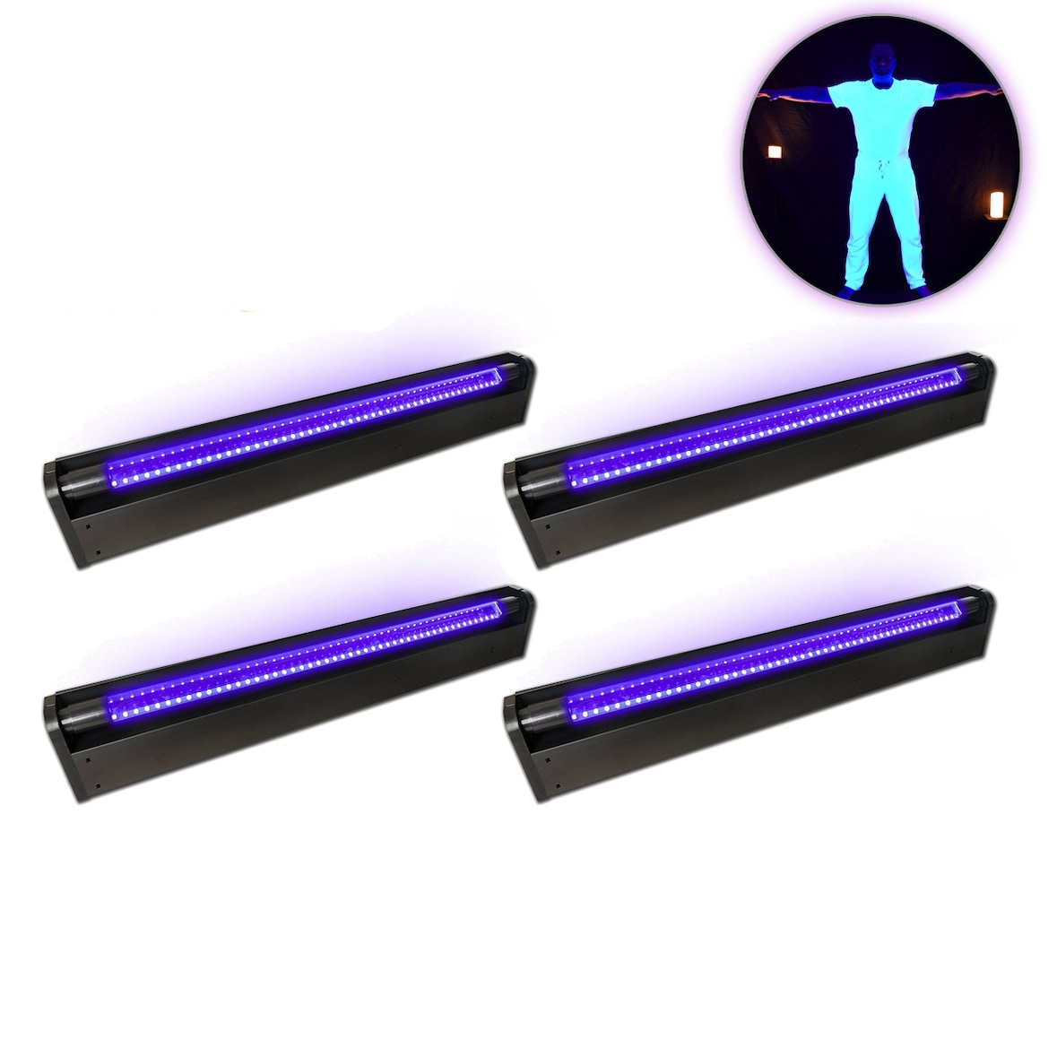 PARTYRAUM POWERPACK `UV ACTION` - 4 x UV BAR mit LED Röhre