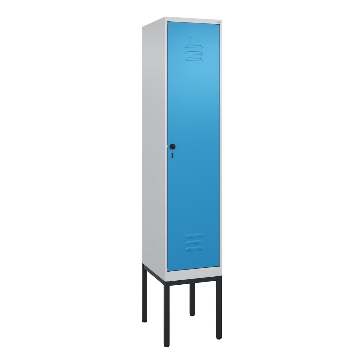C+P Spind Classic PLUS, Gestell, 1 Abteil, HxBxT 212x40x50cm, Sicherheitsdrehriegel, Hellgrau/Lichtblau von PROREGAL