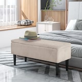 thumbnail of HOMCOM baúl de almacenaje de dormitorio banco de almacenamiento capacidad 57l con tapa abatible y patas de madera para salón carga 120 kg 95x38x45 cm