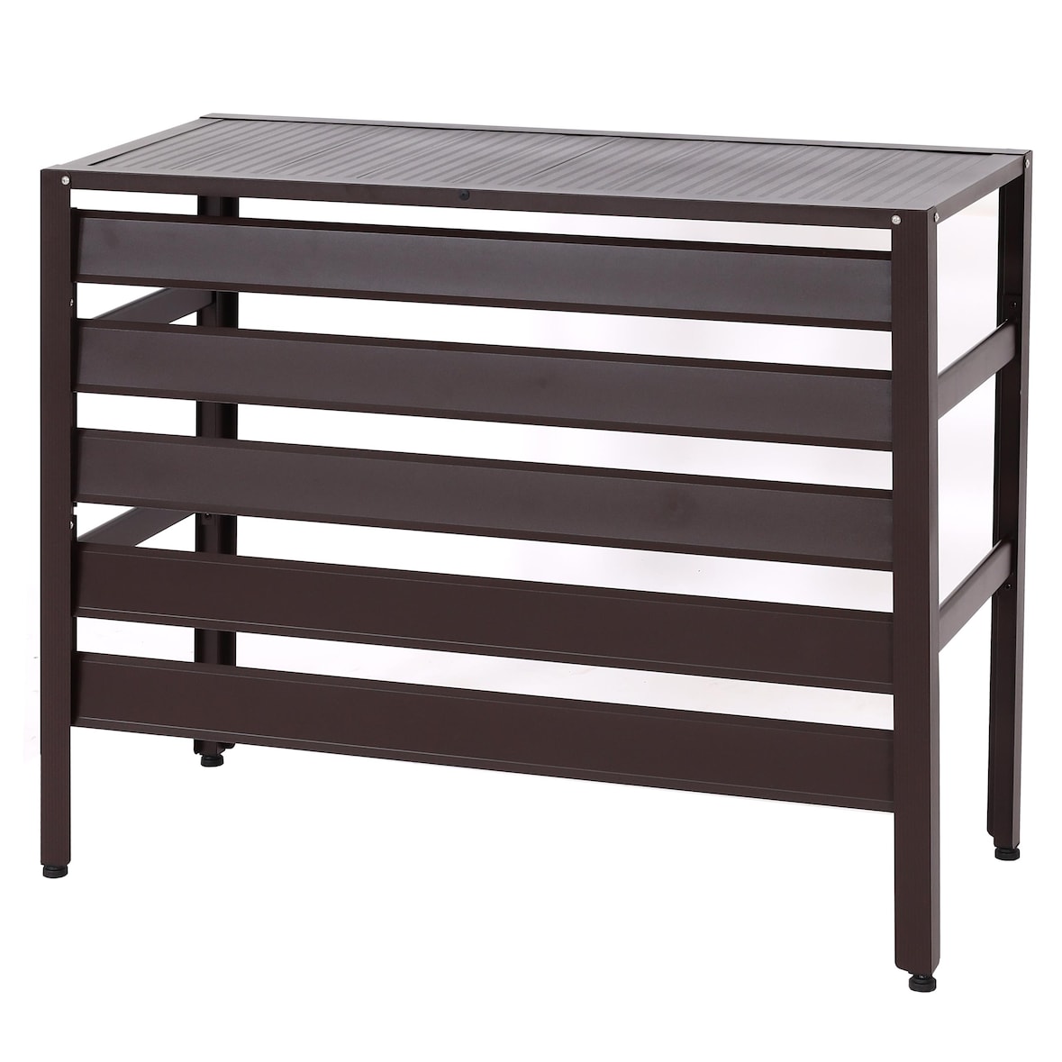 Cubierta de aluminio para aire acondicionado/bomba de calor HWC-K59, cubierta de rejilla protectora estante para plantas, metal 74x98x38cm ~ marrón