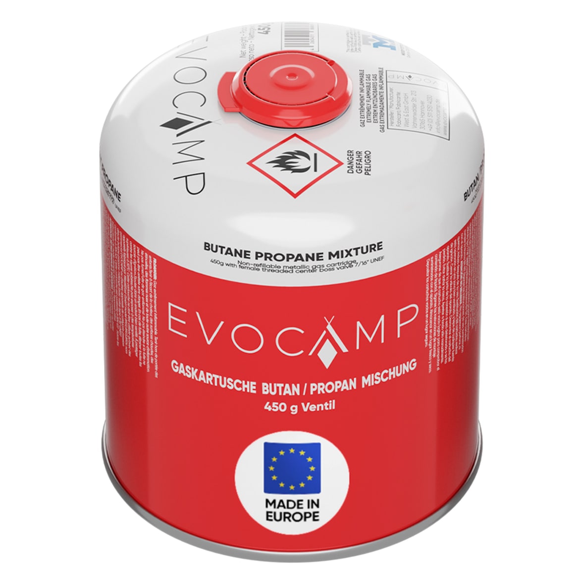 EVOCAMP 24x Propan Butan Gaskartuschen 450g, Schraubkartusche Eurogewinde 7/16" Ventilkartusche 809 ml für Weber Q100 Q1200