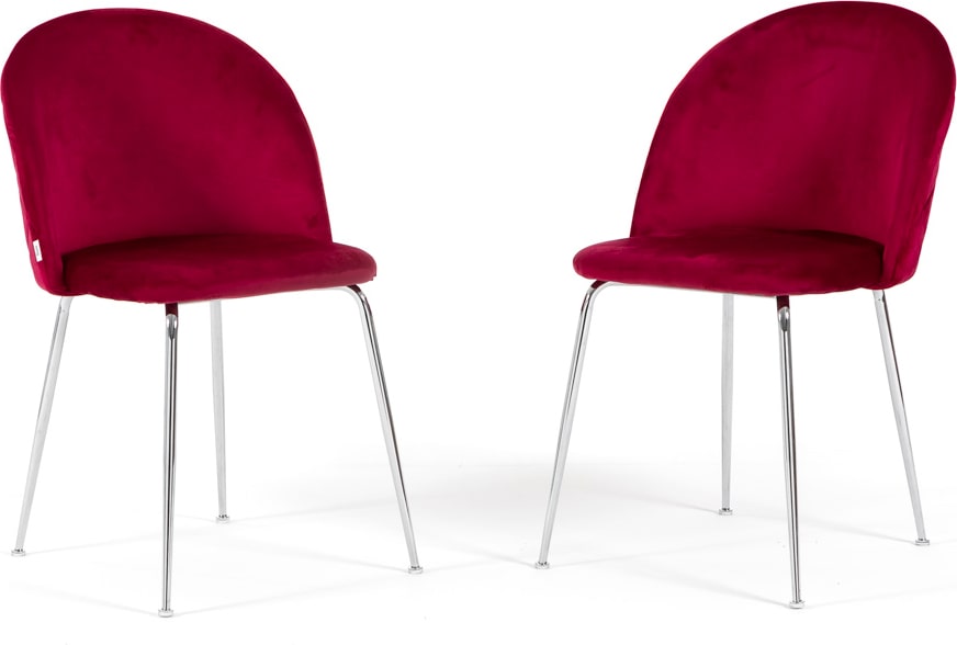 Set aus 2 Innenstühlen aus Samt, gepolstert, mit Metallbeinen, elegantes Design für Küche, Esszimmer, Bar und Restaurant – Sara – Amarena/Silber