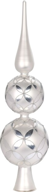 thumbnail of Christbaumspitze Glas mit Muster und 2 Kugeln 37cm Frosty Silver