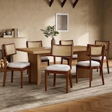 thumbnail of Esszimmerstuhl 2er Set Massivholz Rattan Rückenlehne Leinen Sitzkissen Walnuss 88x58x50 cm stabil bis 120 kg modernes Design