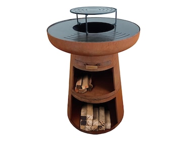 PURLINE Barbecue redondo com prancha em aço redondo e grelhador em aço corten EFP55RCO