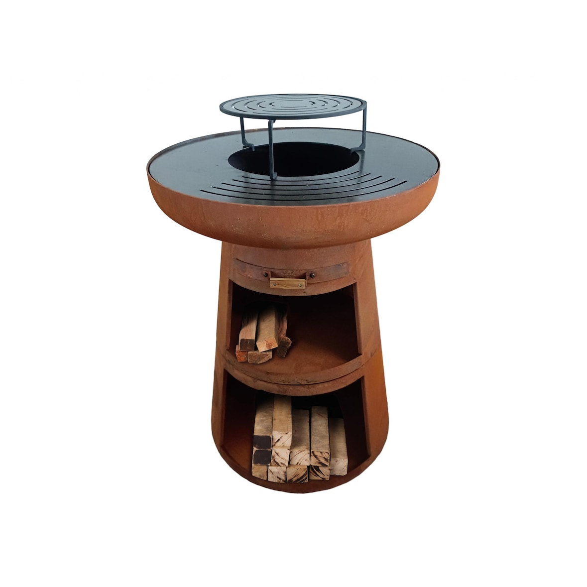 PURLINE Barbecue redondo com prancha em aço redondo e grelhador em aço corten EFP55RCO