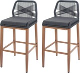 thumbnail of 2er-Set Rope-Barhocker | HxBxT 101x45x50 cm | Sitzhöhe 76cm | Anthrazit | Kissen Dunkelgrau | Outdoor Sitzpolster Seilgeflecht Metall Holz-Optik