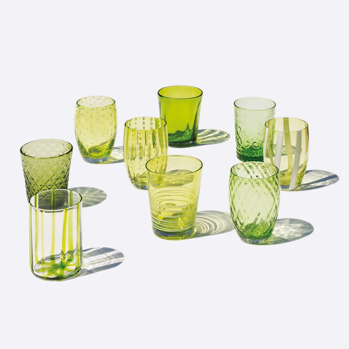 Zafferano Melting Pot Set van 6 glazen in één kleur - Groen - Handgeblazen glas, 32 cl - Ambachtelijke bekers voor water en cocktails