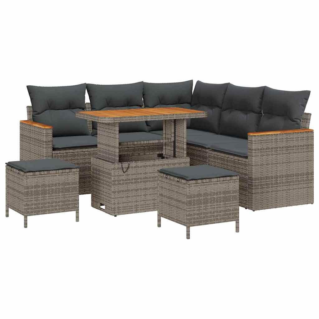 vidaXL Garten-Sofa-Set mit Kissen 8 pcs Grau Poly Rattan
