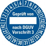 thumbnail of Prüfplakette ab 26, Geprüft von _____ nach DGUV Vorschrift 3, blau/weiß, Ø 30mm - Bogen = 10 Plaketten - 30 mm Dokumentenfolie selbstklebend