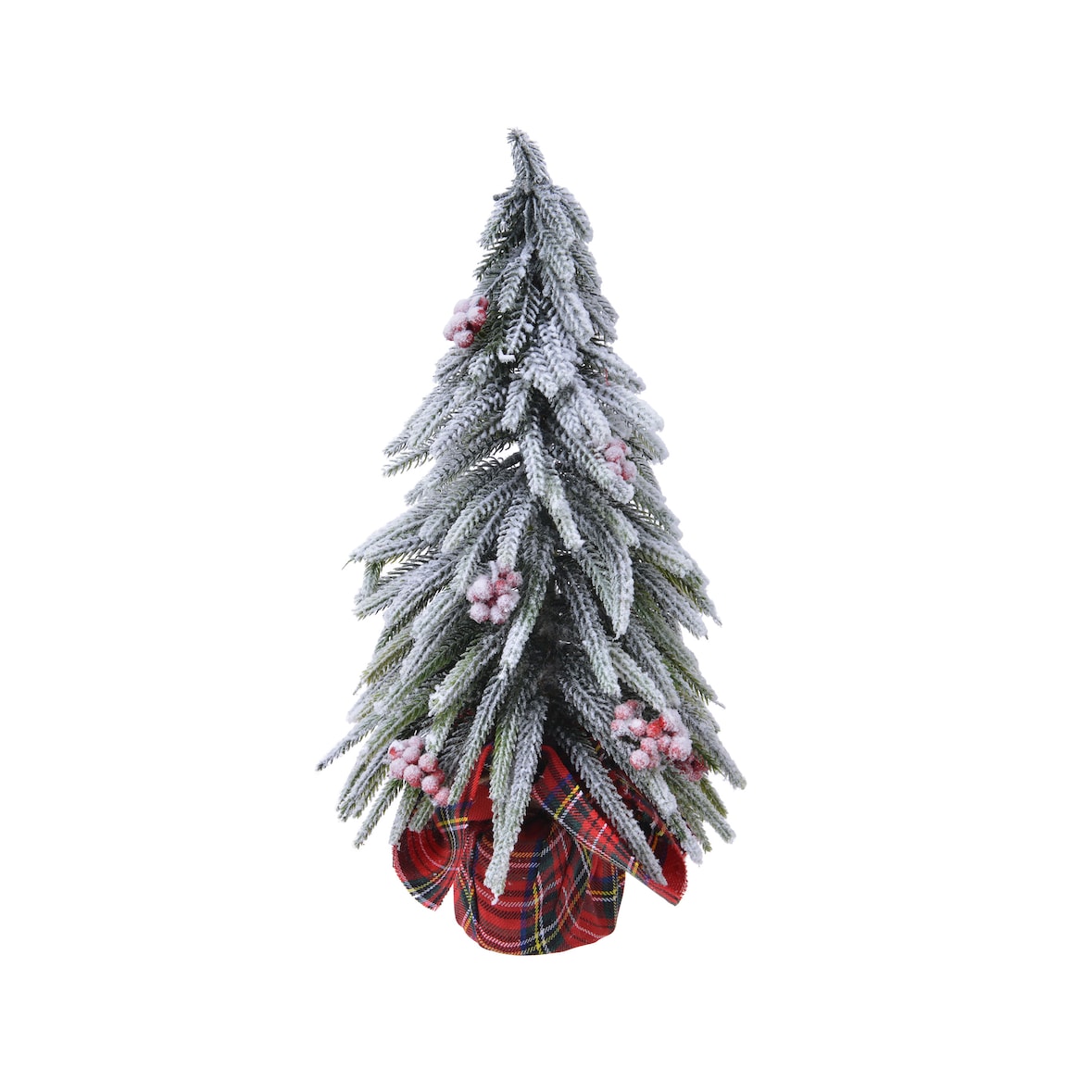Tannenbaum künstlich mit Beeren im Stoffsack 20cm Grün / Weiß / Rot