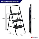 thumbnail of PROREGAL Profi-Trittleiter klappbar 3 geriffelte Stufen aus Kunststoff 106x48x70cm Traglast 150kg Stahl Schwarz Klapptritt Klappleiter Haushaltsleiter