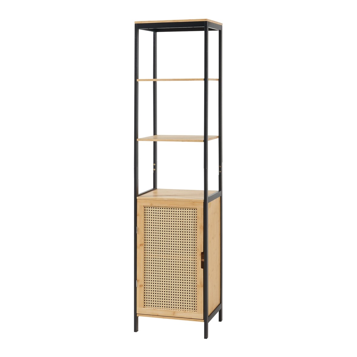 Helloshop26 - Badezimmerschrank aus Bambus und Rattan 172 x 40 x 35 cm beigefarbenes MDF 03_0009954