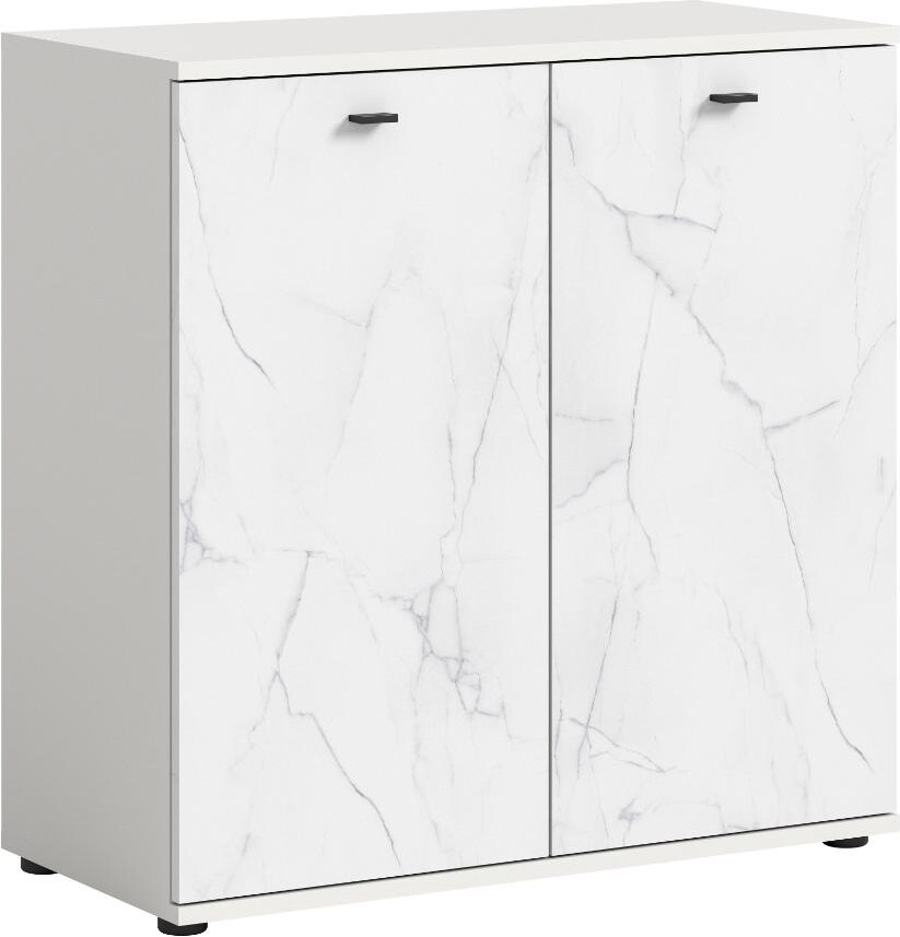 Stone Sideboard 2 Türen, Marmor Dekor weiß.