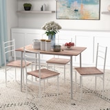 thumbnail of HOMCOM Conjunto de Refeição 5 Peças Conjunto de Mesa e 4 Cadeiras para 4 Pessoas com Estrutura de Aço 110x70x75 cm Madeira e Branco