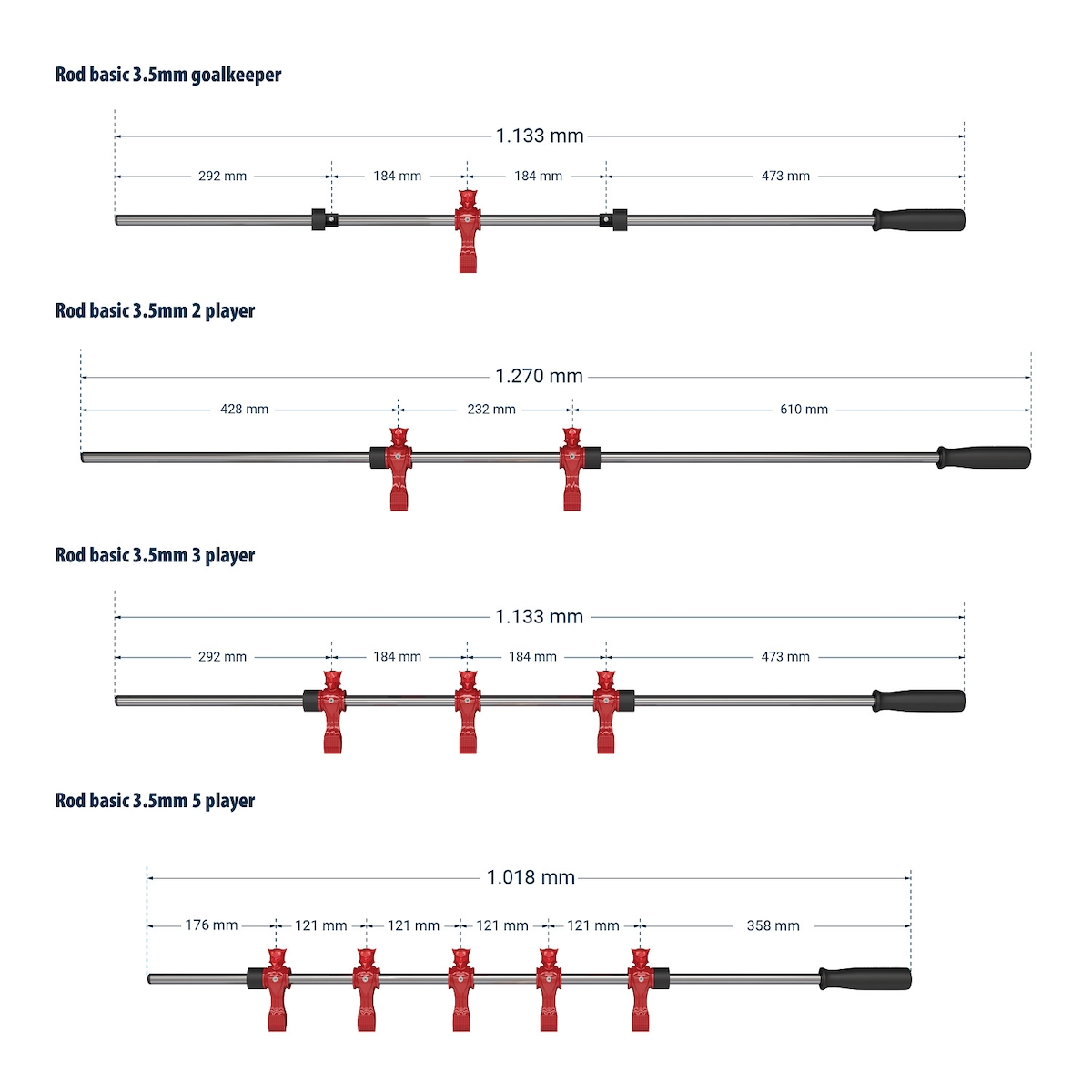 Sportime Kickerstange "Match", 16 mm, 4er Set