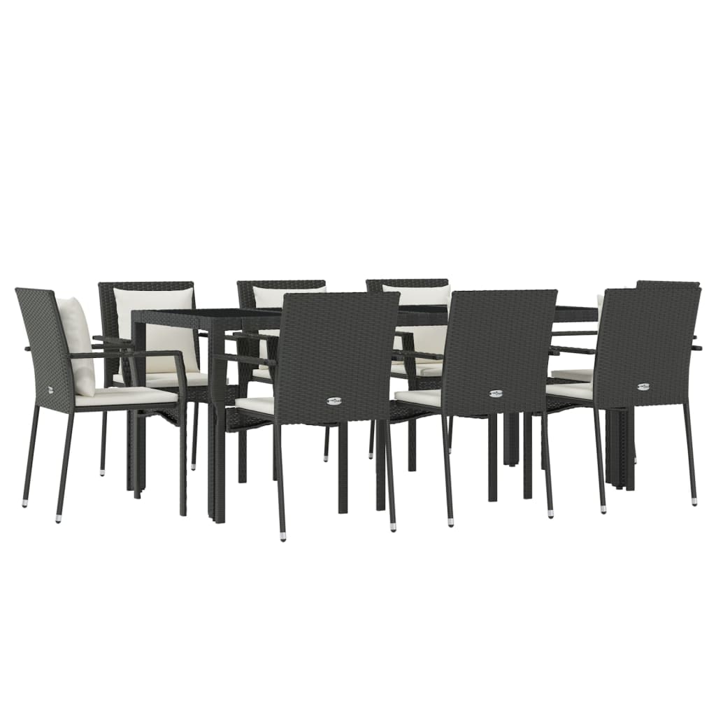 HELLOSHOP26 - Juego de comedor de jardín de 9 piezas y cojines, resina tejida negra 02_0014839