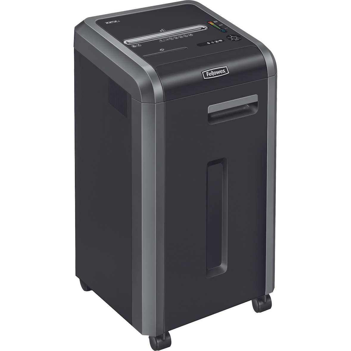 Fellowes Destructora trituradora de papel 225i, uso +5 usuarios, corte tiras, destruye 24 hojas, papelera extraíble 60 L, Antiatasco, color negro