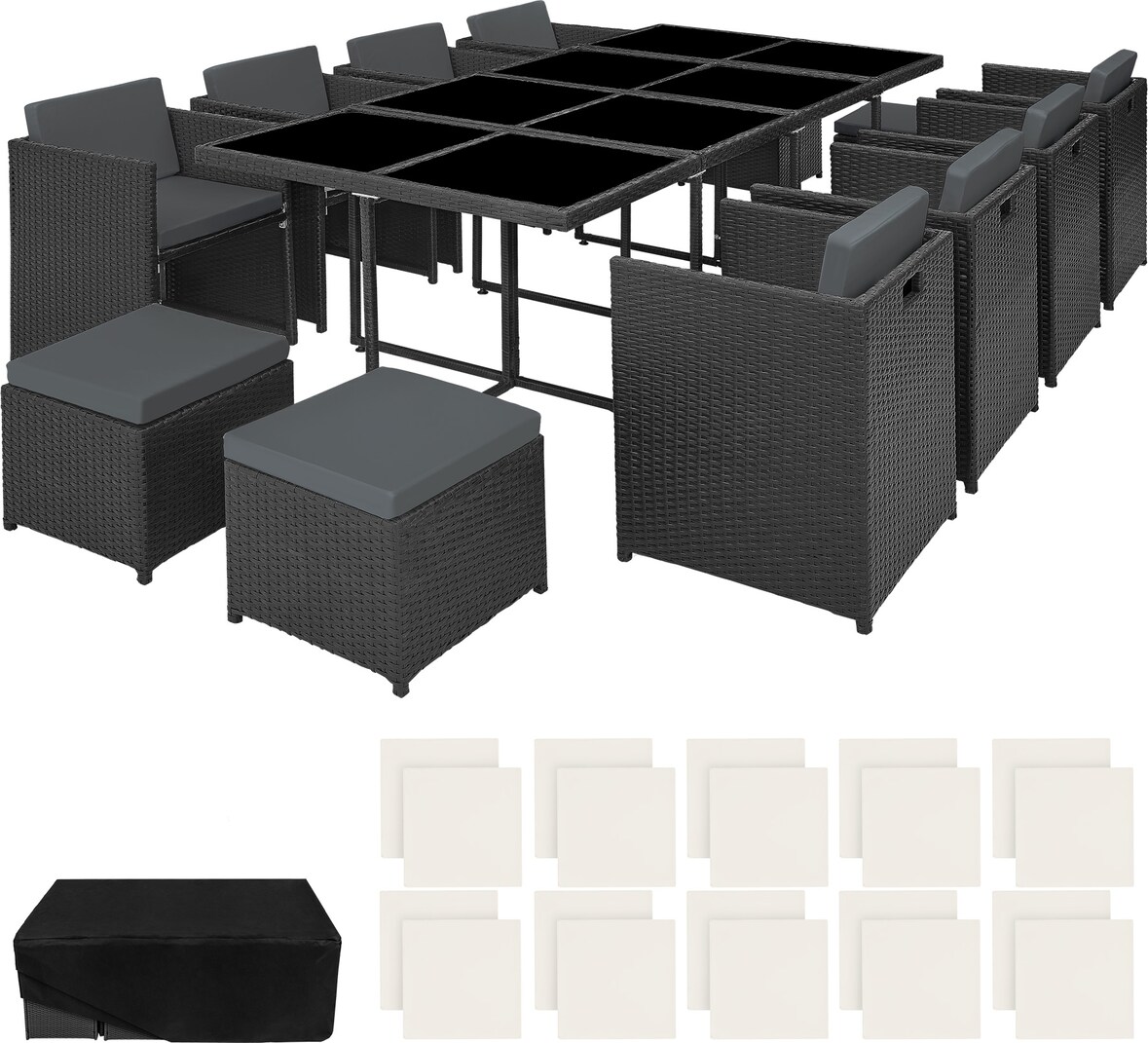 tectake Conjunto de ratán New Orleans  Negro