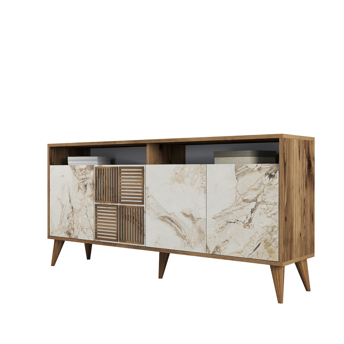 Aparador Milan 160 mármol blanco nogal 160x35x78 cm